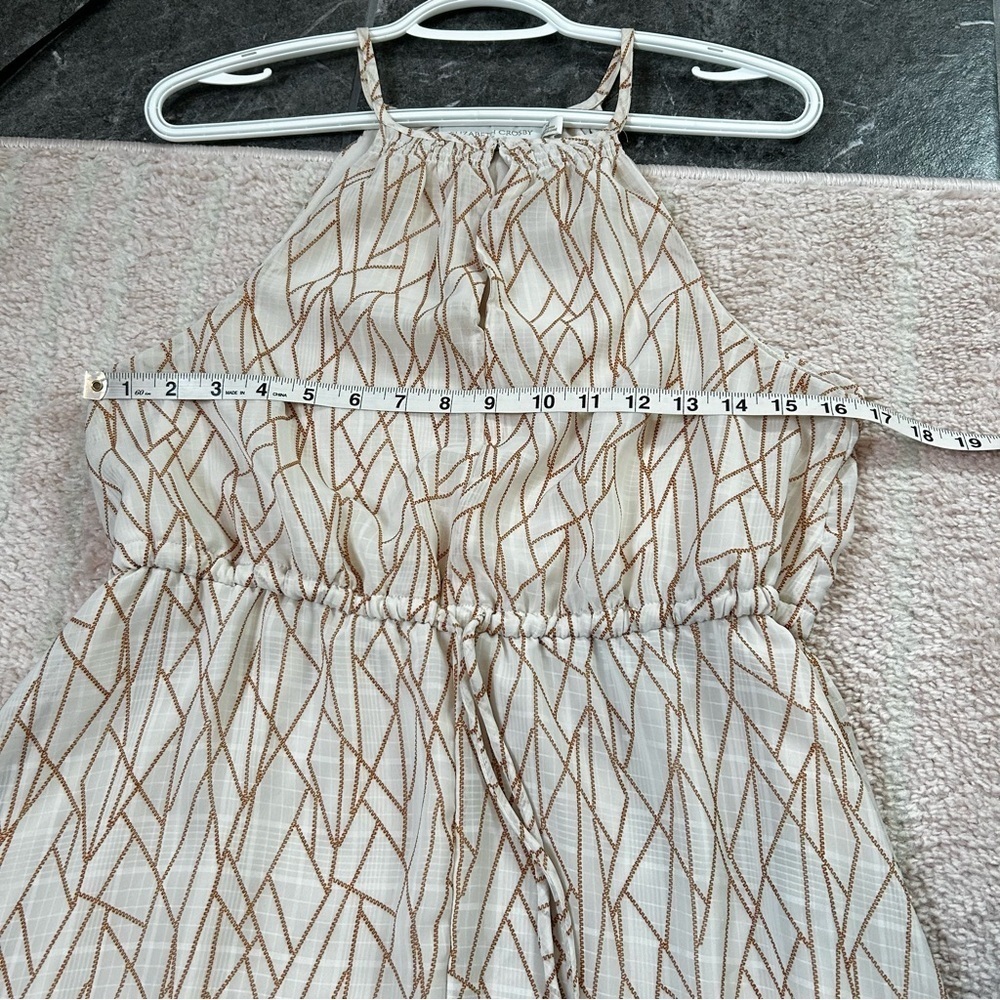 Elizabeth Crosby Midi Dress Keyhole Bust Cream Burnt Orange Spring Size Medium - Picture 5 of 9